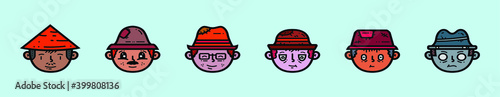 set of peasant cartoon icon design template with various models. vector illustration isolated on blue background