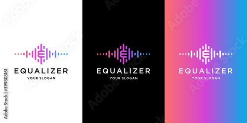 Music equalizer with letter e concept logo design
