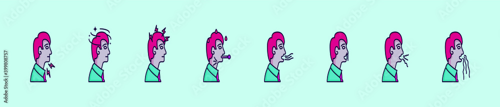 set of disease and affliction cartoon icon design template with various models. vector illustration isolated on blue background set of disease and affliction cartoon icon design template with various models. vector illustration isolated on blue background
