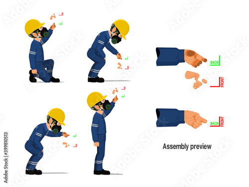 Set of industrial worker with empty hand for holding some equipment.