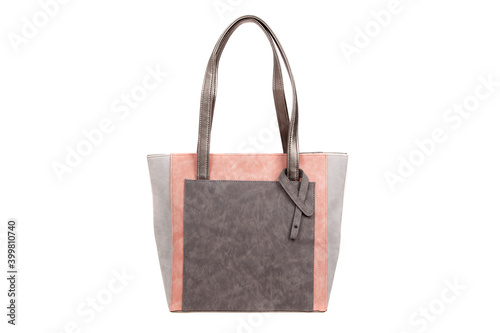 Leather elegant women bag. Fashionable female handbag, isolated