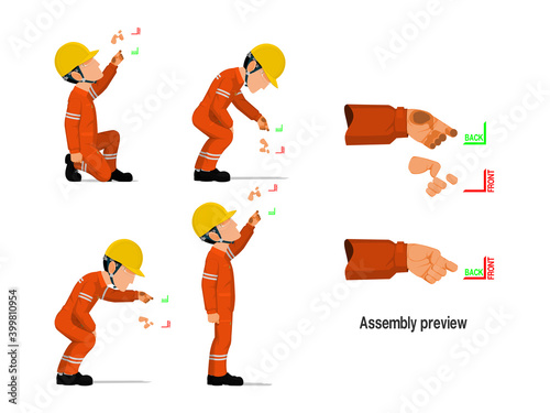 Set of industrial worker with empty hand for holding some equipment.