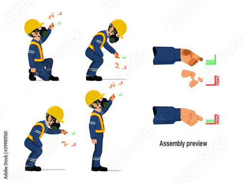 Set of industrial worker with empty hand for holding some equipment.