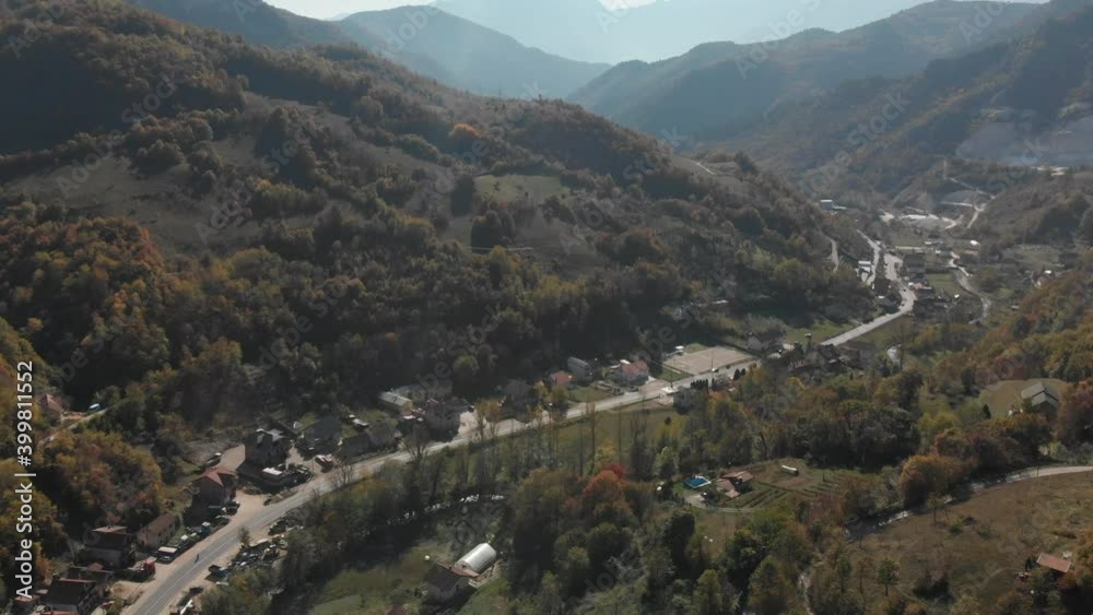 Podorašac mountainside village in Bosnia and Herzegovina, high aerial view Podorašac mountainside village in Bosnia and Herzegovina, high aerial view