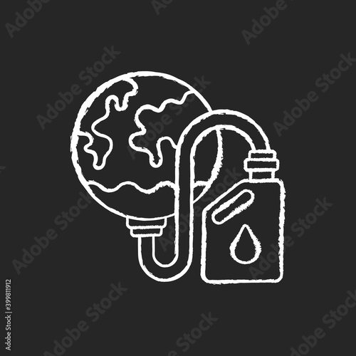 Biological resources depletion chalk white icon on black background. Consumption of resources faster than can be replenished. Taking everything from planet. Isolated vector chalkboard illustration