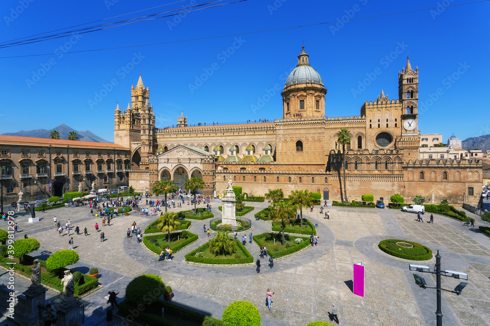 Beautiful view of the Palermo Cathedral on a sunny day