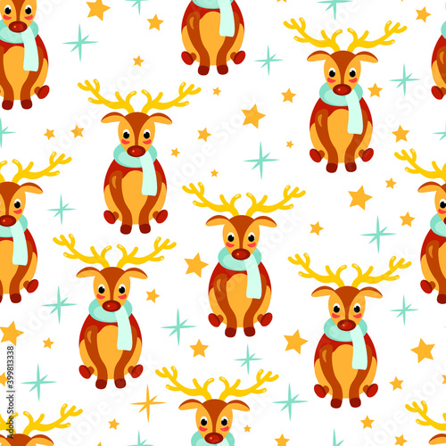 cute christmas rein deers winter. Flat design characters isolated on white background. Concept for wallpaper, wrapping paper, cards © Софи Веснина