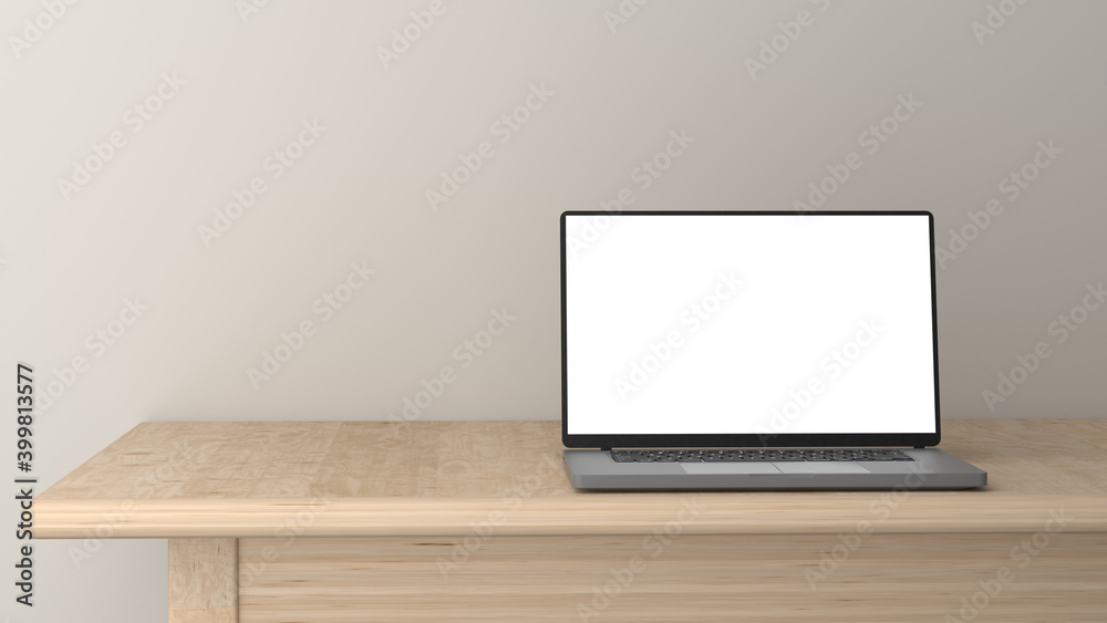 Laptop on wooden table Laptop on wooden table