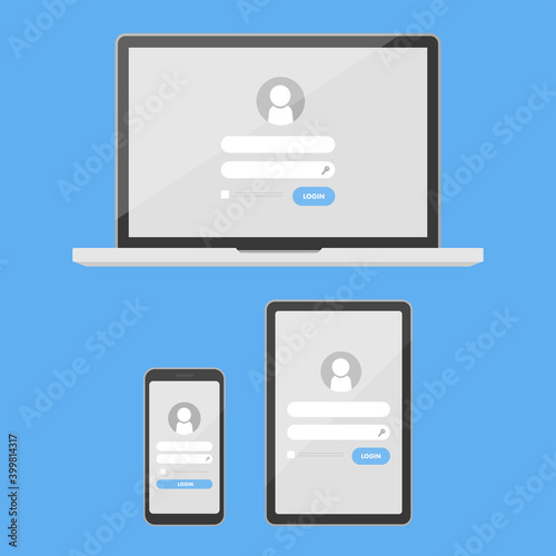 ログイン画面が表示された端末のイラストセット