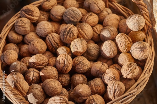 Big pile of walnuts close up