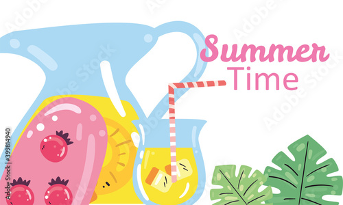 Summer time pineapple cocktail cup jar and ice cream vector design
