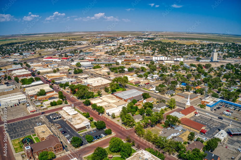 Aerial view of the Agricultural Hub and town of Dalhart, Texas