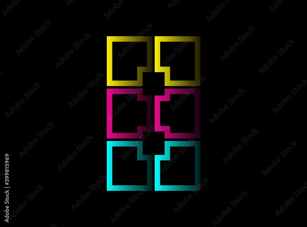 Obraz premium 8 number cmyk color vector desing logo. Dynamic split blue, pink, yellow color on black background. For social media,design elements, creative poster, web template and more