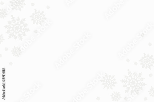 Winter composition made of snowflakes on white background with copy space, Christmas card, flat lay, top view