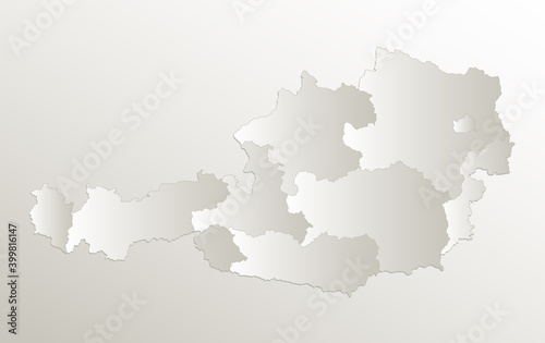Austria map administrative division separates regions and names individual region, card paper 3D natural blank