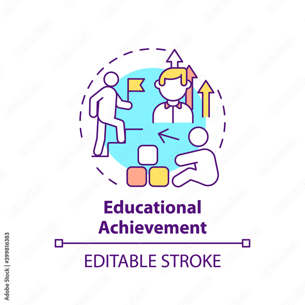 Educational achievement concept icon. Success in studies. From small child to adult. Early childhood development idea thin line illustration. Vector isolated outline RGB color drawing. Editable stroke
