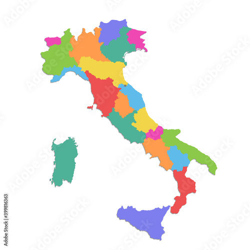 Italy map, administrative division, colors map isolated on white background blank