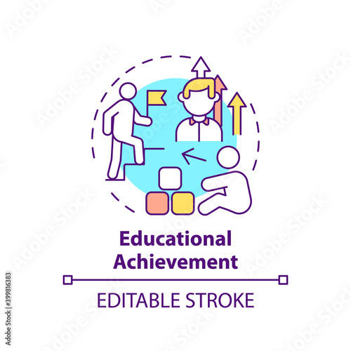 Educational achievement concept icon. Success in studies. From small child to adult. Early childhood development idea thin line illustration. Vector isolated outline RGB color drawing. Editable stroke