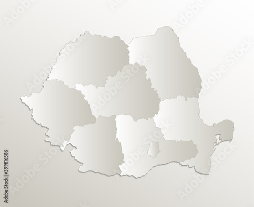 Romania map administrative division separates regions and names individual region, card paper 3D natural blank