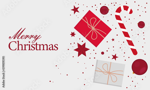 Merry christmas banner with gift boxes nad cane - Vector illustration