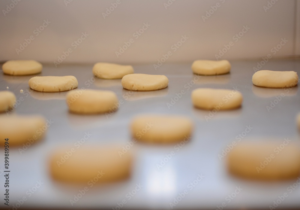 Christmas cookie dough shaped ready for the oven on a greased tray isolated. Christmas cookie dough shaped ready for the oven on a greased tray isolated.
