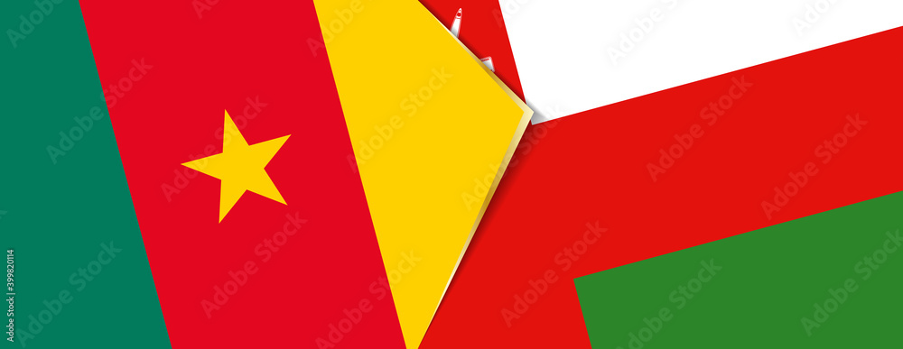 Cameroon and Oman flags, two vector flags. Cameroon and Oman flags, two vector flags.