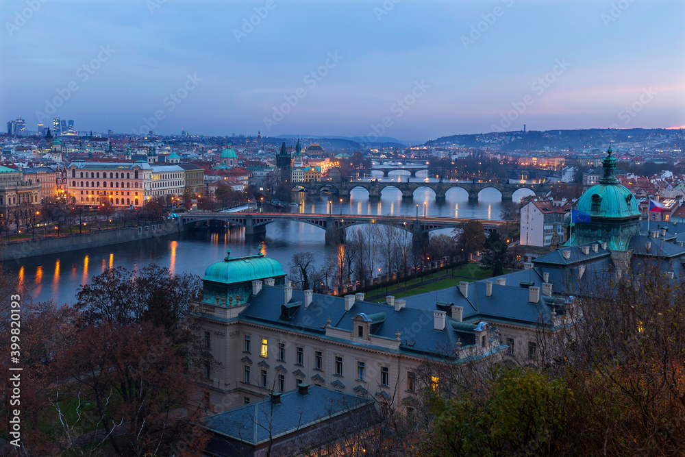 custom made wallpaper toronto digitalNight Prague City with its Cathedrals, Towers and Bridges in the Christmas Time, Czech Republic