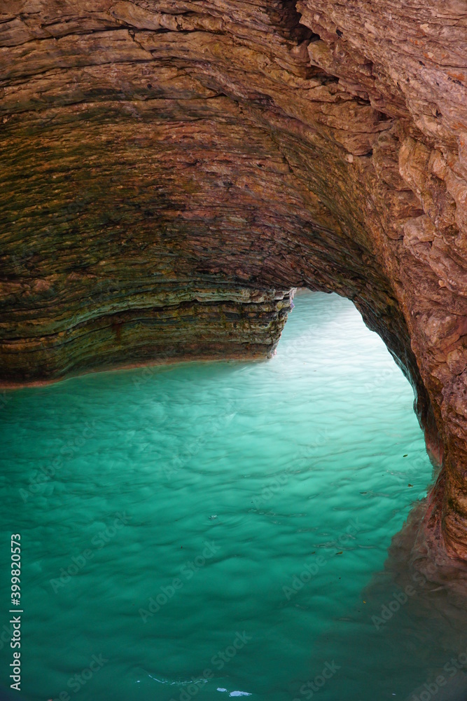 La Grotta Azzura a Mel, Province of Belluno. The magic natural scenery in Italy. The amazing natural grotto.
