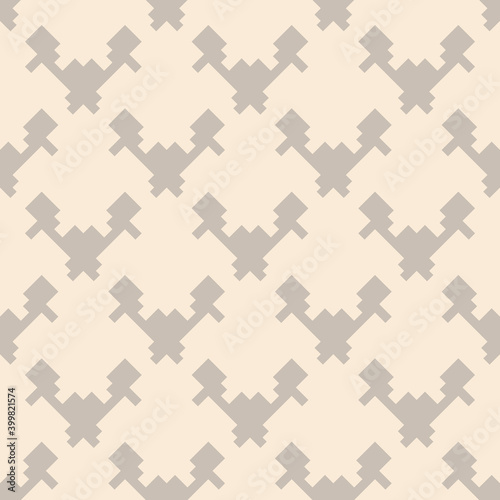 Vector geometric seamless pattern. Texture of textile, fabric, cloth, jacquard. Gray and beige color. Simple abstract ornamental background. Subtle repeat tileable design for print, decor, wallpaper