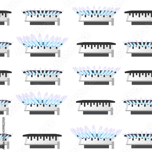 Seamless pattern of four gas stove kitchen burner off low mid and high level of gas flat vector illustration on white background