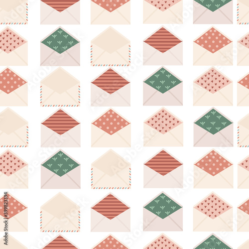 Seamless pattern postage envelope flat vector illustration on white background