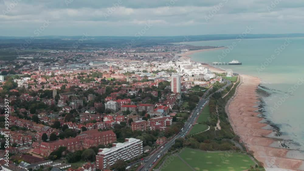 Aerial drone shot of Eastbourne in the South of England Aerial drone shot of Eastbourne in the South of England