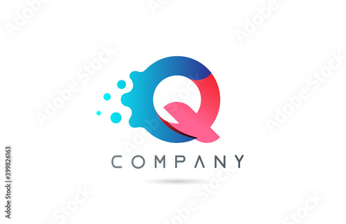Q pink blue letter logo icon with bubble shapes. Creative alphabet design for company and business