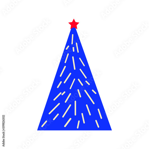 Christmas tree as symbol of Happy New Year, Merry Christmas holiday celebration. Vector illustration on isolated white background. Sparkle light decoration. Bright shiny design 