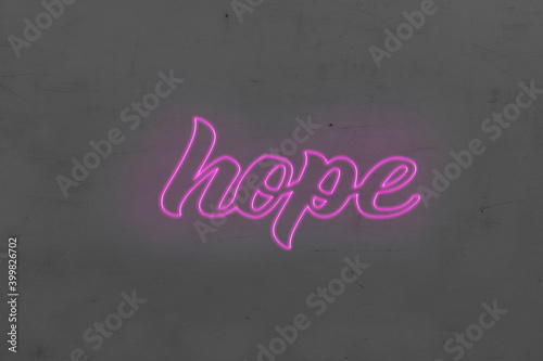 neon hope with purple letters. Vector Illustration. Lights.