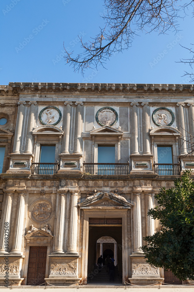 Facade of the Palace of Charles V, Granada (Spain).
