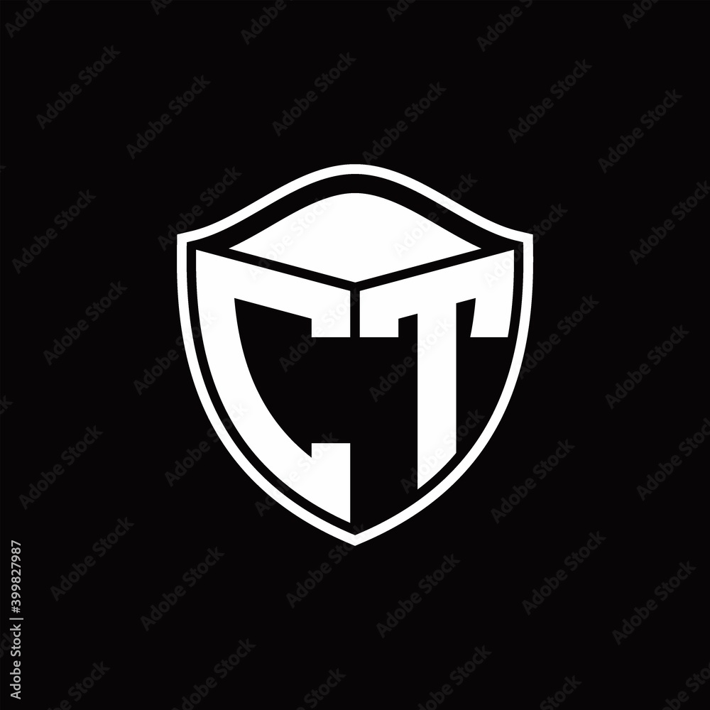 CT Logo monogram shield shape with outline rounded design template CT Logo monogram shield shape with outline rounded design template