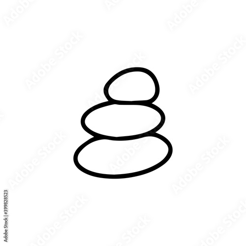 Meditation spa stones. Flat round shape. For wellness massage and relaxation. Icon black and white vector illustration isolated doodle