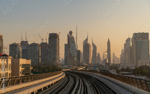 Dubai skyline view from metro
