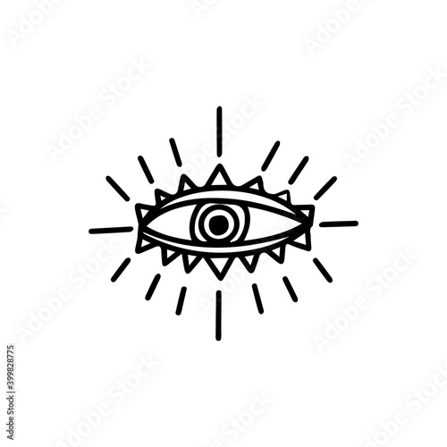 Third Eye. Icon black and white vector illustration isolated doodle. Symbol of enlightenment and meditation