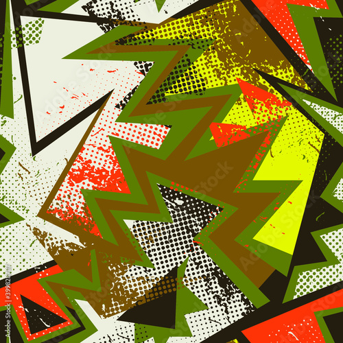 Seamless urban abstract backdrop with curved geomentry patterns and grunge spots 