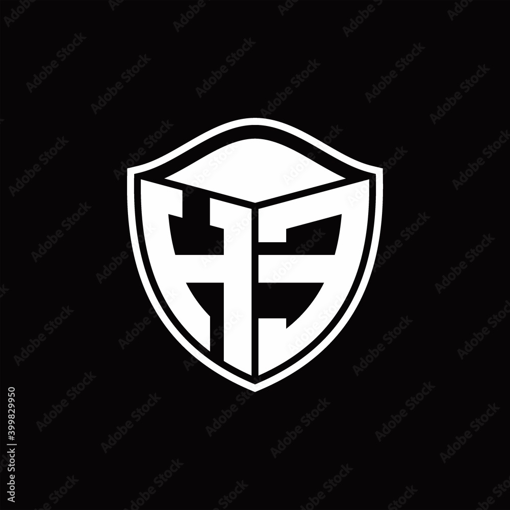 HE Logo monogram shield shape with outline rounded design template