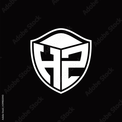 Free Download HZ Logo monogram shield shape with outline rounded design template - GFXLoad