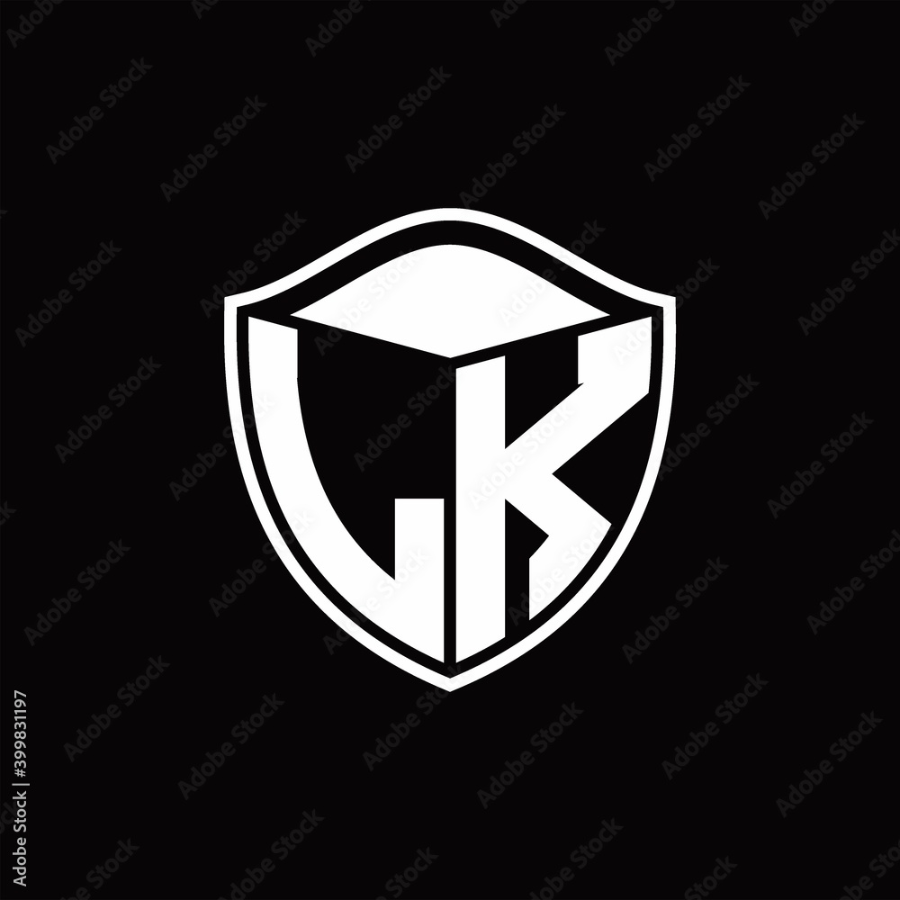 LK Logo monogram shield shape with outline rounded design template ...