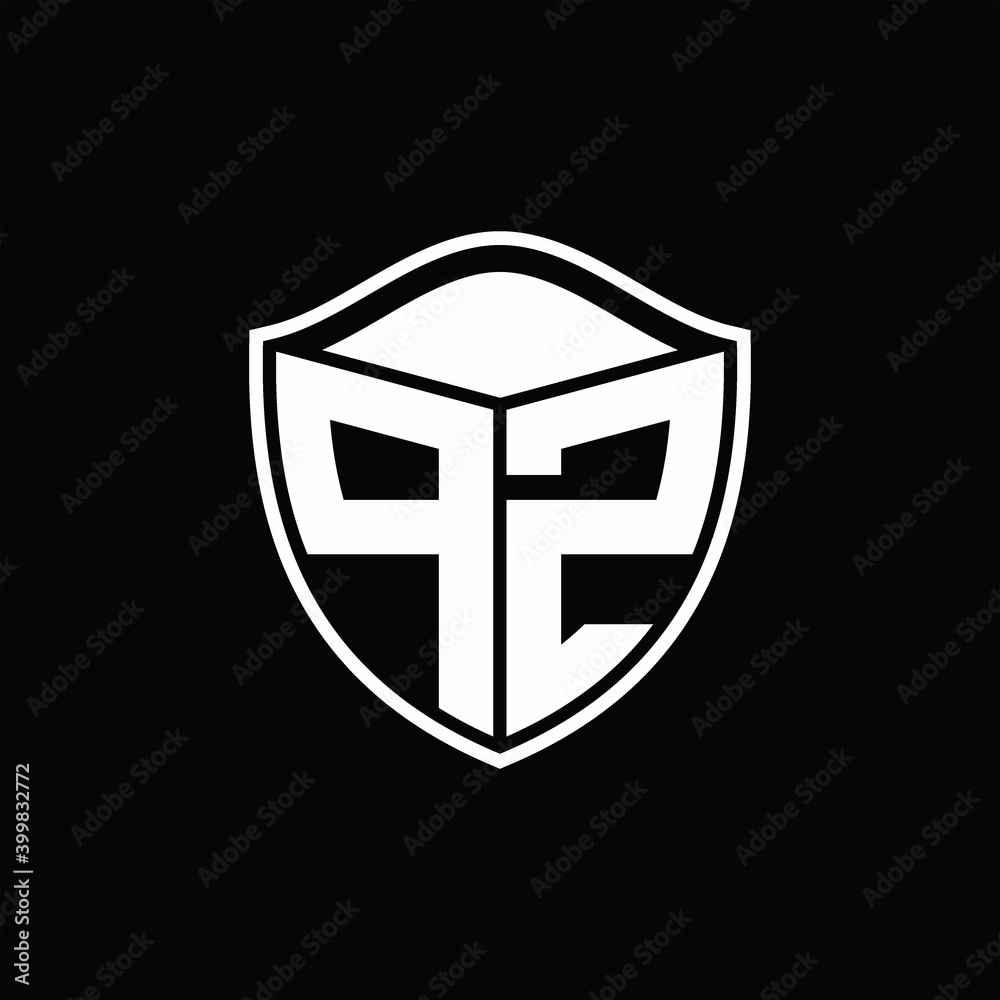 PZ Logo monogram shield shape with outline rounded design template ...