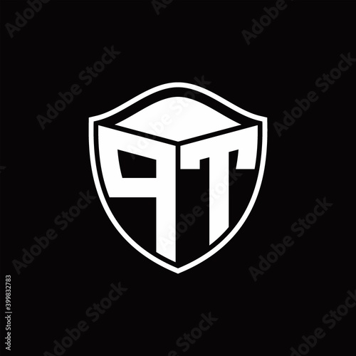 Free Download PT Logo monogram shield shape with outline rounded design template - GFXLoad