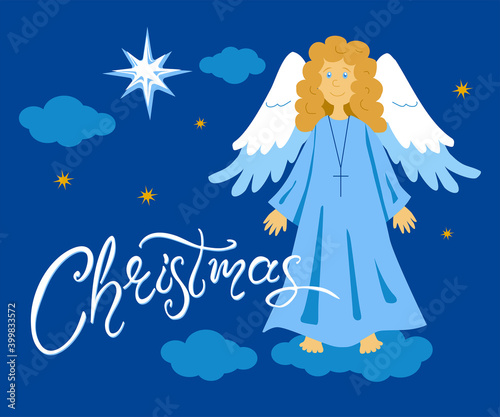 Angel and Christmas Star in the Night Sky