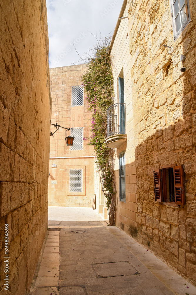 Typical small alley in Mdina, Malta