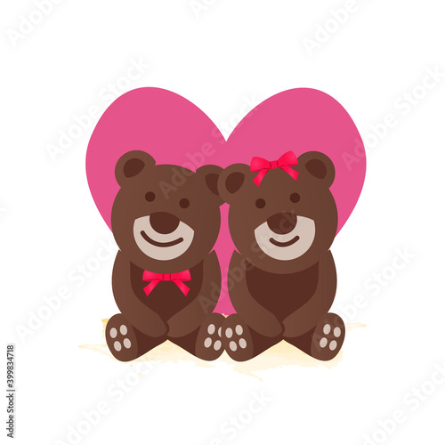 Cute cartoon couple teddy bear design isolated on white background