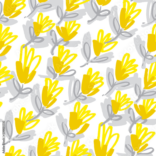 Floral yellow and gray colors seamless pattern